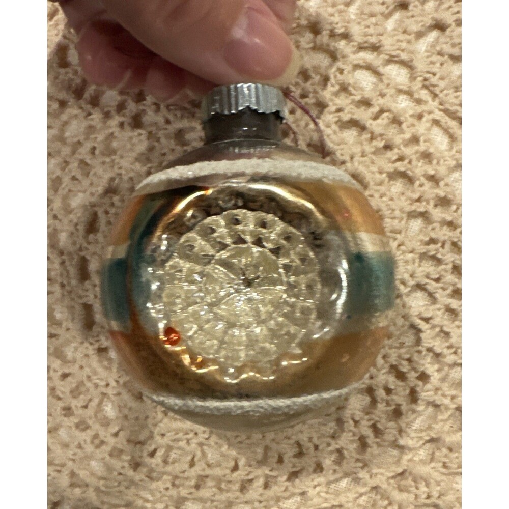Vintage Glass Double Indent STAR Mica Striped Christmas Ornament Shiny Brite
